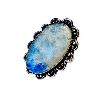 Elegant Silver and 🌈 Rainbow MoonStone Ring
